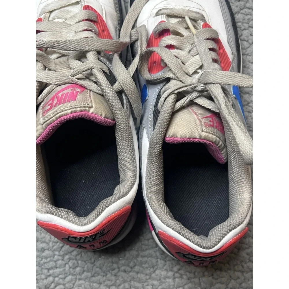 Nike Air Max 90 GS Girls Youth Size 6.5 Y White, Blue & Pink Athletic Shoes